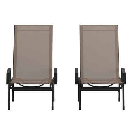 Flash Furniture Black/Brown Adjustable Chaise Lounge with Arms, 2PK 2-JJ-LC323-BLK-BR-GG